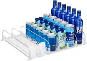 Puricon Drink Organizer for Fridge Pusher Glide, Spring Loaded Fridge Drink Dispenser, Self Pushing Soda Can Organizer for Refrigerator, Beer Bottle Beverage Organizer Drink Holder -6 Rows, White
