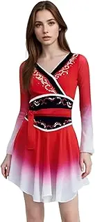[LIUHUO] Figure Skating Competition Mulan Skating Dress High Stretch Long Sleeve Big Red
