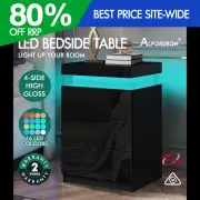 ALFORDSON Bedside Table RGB LED Nightstand 3 Drawers 4 Side High Gloss Black