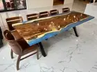 84"x42" Blue Epoxy Table Top, Live Edge Table Top, Walnut Wood Epoxy Table