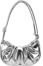 [XZKPWLNYM] Ladies bright clouds pleated bag simple women's armpit bag sweet messenger bag(Silver), Silver, One Size