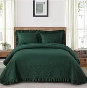 Australian Standard Light Weight Coverlet Set-3 Piece All Seasons Bedding Set with Polyester Filling-Soft Quilt Donna Duvet Set-Includes Bedspread & 2 Pillowcases (Dark Green, Queen)