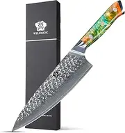 WILDMOK Chef Knife,8 inch Damascus Japanese kitchen knives,VG10 Steel&Resin Handle Chef Knife,Hammered Finish chef's knives,Japanese damascus knife Including Gift Box