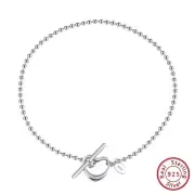 Italian 925 Solid Sterling Silver Anklet Ball Chains Heart 9" Inch T1