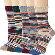 [Loritta] Pack of 5 Womens Winter Socks Warm Thick Knit Wool Soft Vintage Casual Crew Socks Gifts (Multicolor), Multicolor, One Size