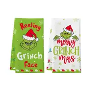 Grinch Holiday Kitchen Towels 2-Pack Absorbent Christmas Bathroom Hand Towels
