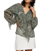 TopShop Green Grungle Ruffle Floral Chiffon Womens Top Size 2 NEW