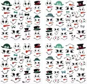 62pcs Snowman Face Stickers, Cute Cartoon Christmas Ornaments Decals for DIY Crafts Xmas Ball Window Wall Glass Cups Fridge Party Decorations