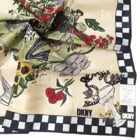 在飛比找momo購物網優惠-【DKNY】樂活田園手繪風方格純綿帕巾領巾(黑色)