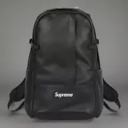 New Black Cowhide Leather Supreme Backpack W Embossed Logo Multi Pocket [FW24]