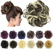 IMISSU 2PCS Messy Bun Hair Piece Updo Fake Scrunchies Ponytail Extension Wavy Curly Hairpieces Chignon Headband for Women Girls (2PCS Blonde Brown)