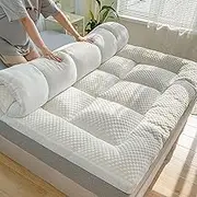 Mattress Topper Double Bed/Single Bed Supersoft Mattress Topper 6Cm Mattress Pad Comfy for Hotels Microfibre Quilted Filled Single/Double Size Top Mattress Tatami Mattress,White,200 * 220cm