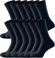[Bonjour] 12 pairs Men's 100% Cotton Diabetic Non Elastic Therapeutic socks for Diabetics (UK, Alpha, One Size, Regular, Regular, Black)