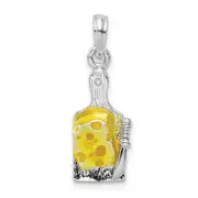 Sterling Silver De-Ani Rhodium-Plated Enameled Cheese Board With Knife Pendant