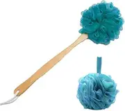Shower Sponge Loofah Back Scrubber, PE Soft Mesh Loofah Body Scrubber with Long Wooden Handle, Bath Sponge for Men Women (Green)