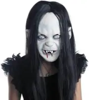 Halloween Horror Grimace Ghost Mask Scary Zombie Emulsion Skin with Hair (Black
