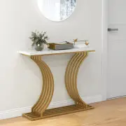 Costway100cm Modern Console Table with White Faux Marble Tabletop for Living Room, Entrance, Foyer