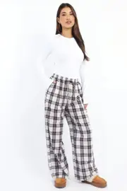 Multi Check Wide Leg Pants Elasticated Waist - Size 16XL, Women's Wide Leg Pants