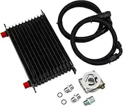 ZFGVGNMTYA Universal 13 Rows Oil Cooler Kit AN10 Transmission Oil Cooler Kit Oil Filter Adapter with Nylon Stainless Steel Braided Hose Oil Cooler(Black 13ROWS type2)