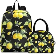 [RPLIFE] Lemons Black Kids Bag Set Camping Backpack Waterproof, Lunchbox Backpack Kids