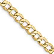 14K Yellow Gold 24 inch 5.25mm Semi-Solid Curb with Lobster Clasp Chain Necklace