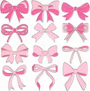 [Landical] 12 Pcs Pink Bow Enamel Pins for Backpacks Pink Bow Teacher Mother's Day Party Favors Brooch for Wedding Graduation Women Men Clothes Bags Accessories Gifts, about 1.2 inches, Zinc, zinc alloy