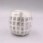 Solid S999 Fine Silver Drinking Cup Blessing Fu Bless Tea Coffee Wine Cup 2.6in