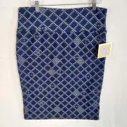 LuLaRoe Women's Cassie Pull On Skirt Size L Lined Geometric Blue NWT