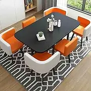 WTIWJY Conference Table and Chair Set, Wood Training Desk with Geometric Metal Frame, Rectangle Seminar Table Large Boardroom Tables for Office, Space Saving Design(Orange)