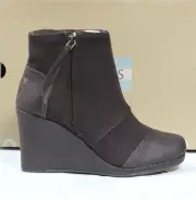 SALE! TOMS Desert Wedge High Dark Brown Wool Coated Canvas Women's boots10006252