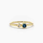 London Blue Round Cut Sapphire with White Moissanite Solitaire Style Women Ring