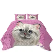 Greyish Kitty Cat over Pink for Girls Coverlet