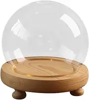 Yajuyi Multipurpose Glass Globe Container with Wooden Stand, Diameter 10cm