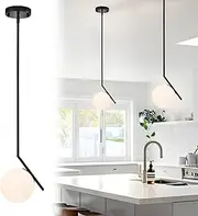 Matte Black Pendant Lights Kitchen Island with 15cm Frosted Glass Globe Adjustable Mid Century Modern Pendant Lighting for Dining Hallway Entryway Bedroom