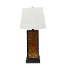 31 Black and Yellow Metal Bedside Table Lamp With White Empire Shade