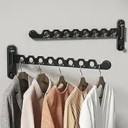 dancrul Wall Mounted Clothes Drying Rack for Laundry Foldable Coat Hanger Holder Hooks Indoor for Laundry Room Organization Bedroom Collapsible Racks Perfect for Small Spaces, 8 Hole Black 2 Packs