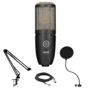 AKG P220 with StreamEye Boomarm1, Pop Filter, XLR Cable and Polishing Cloth