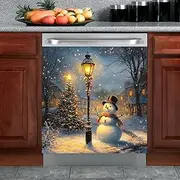 Generic Snowman Dishwasher Decal, Farmhouse Style, White, Winter Holiday Pattern, Rectangular, Metal Surface, 23"x26"