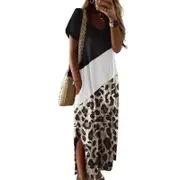 Leopard Joint Colour Patchwork Split Long Dress