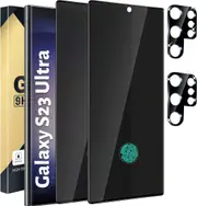 2 PCS Privacy Tempered Glass Screen Protector + 2 PCS Camera Lens-For Galaxy S23 Ultra