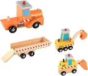 ERINGOGO Boys Girls Small Truck Toy Set 3-Piece Wooden Construction Car Engineering Toy Educational Boys and Girls Vehicle Buildable Car Model Set
