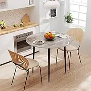 Kitchen Dining Table Marble Tabletop: Round 80cm Modern Sintered Stone High Gloss Snow Mountain White Marble Top Dinner Tables 2 Seater with Tapered Metal Legs Living Room Furniture Decor