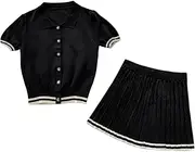 [Fancyes] Womens Pleated Skirt Set Yoga Exercise Badminton Comfortable Sports Mini Skirt