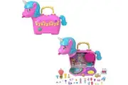 Polly Pocket Dolls Playset with Pets 25+ Surprise Accessories, Birthday Celebration Unicorn Partyland Playset, Hot Air Balloon Ride