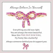 [FAOYUDAWEI] Pink Pavé Bow Ring for Women, S925 Dainty 14k Gold Plated Bow CZ Pave Rings Cubic Zirconia Tie Knot Valentines Day Christmas Trendy Delicate Jewelry Gifts Ideas for Teen Girls Friends Mom