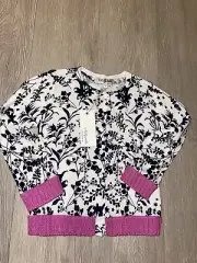 Nellystella cardigan sweater light white black pink sz 3 new