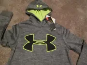 NEW Boys UNDER ARMOUR COLDGEAR STORM Hoodie Gray w/ Big UA Logo YSM8 FREE SHIP