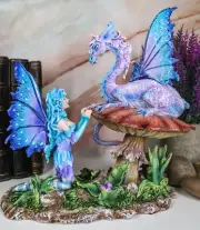 Amy Brown Companion Enchanted Elf Fairy Fae Damsel With Toadstool Dragon Statue