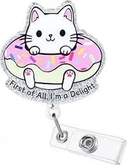First of All, I'm a Delight Cute Girly Cat Nurse Badge Reel, Pretty Work Badge Holder Retractable Clip, Nursing Student RN LPN CNA Medical Worker Nurse Teacher Doctor ID Name Badge Buddy