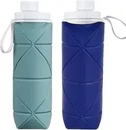 SPECIAL MADE 2 pack Collapsible Water Bottles Leakproof Valve Reusable BPA Free Silicone Foldable Water Bottle for Sport Gym Camping Hiking Travel Sports Lightweight Durable 20oz 600ml